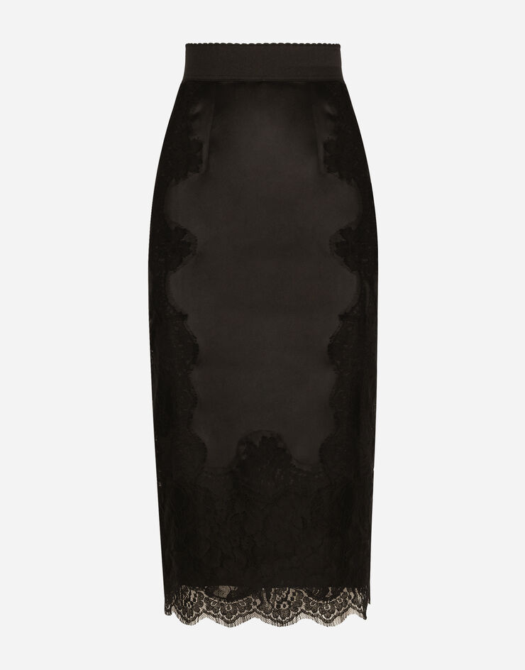Dolce & Gabbana تنورة ميدي ساتان أسود F4BHCTGDBUR