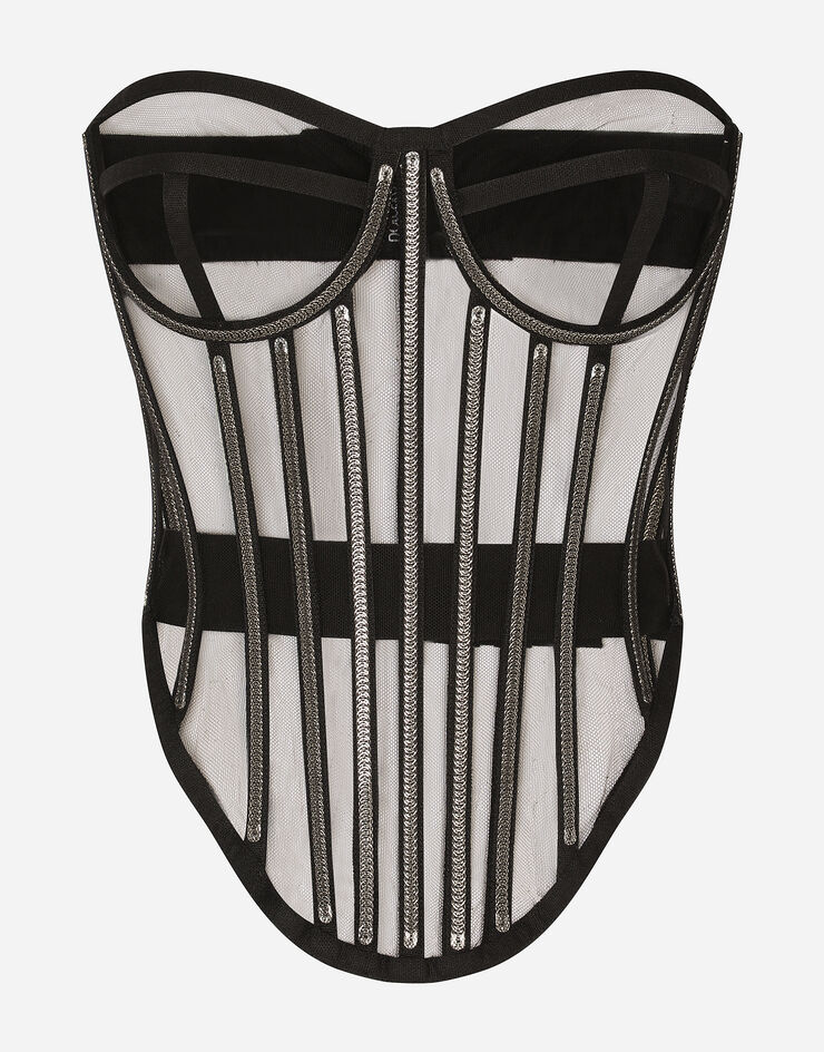 Dolce & Gabbana KIM DOLCE&GABBANA Tulle corset with boning and molded cups Black F777LTFLMFB