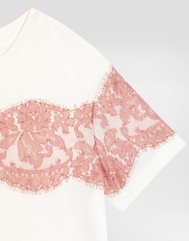 Dolce & Gabbana T-Shirt aus Jersey und Spitze Weiss L5JTNJG7O7P