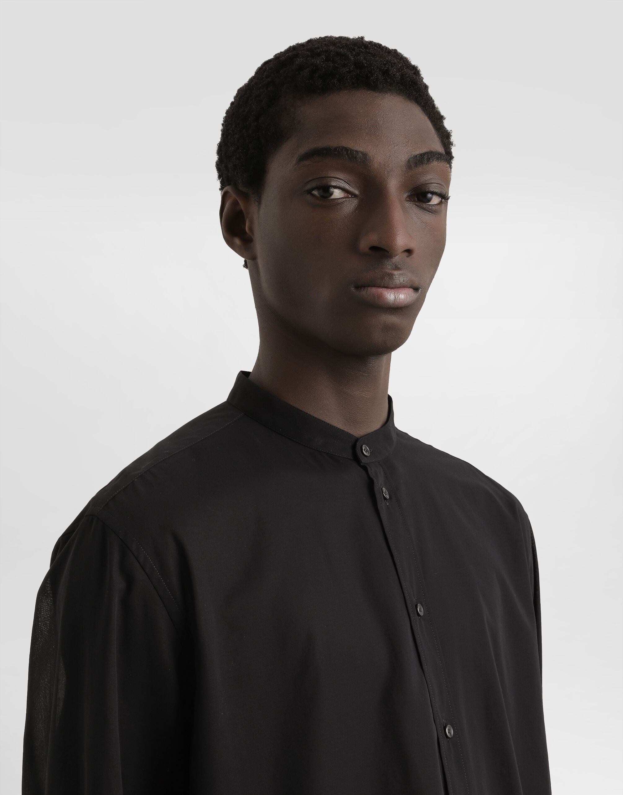 Cotton canvas mandarin shirt in Black for Men | Dolce&Gabbana® US