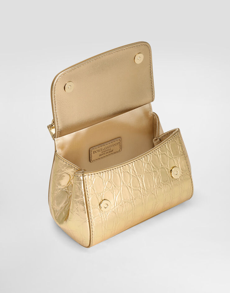 Dolce & Gabbana Calfskin Sicily crossbody bag with crocodile print Gold EB0003AU138