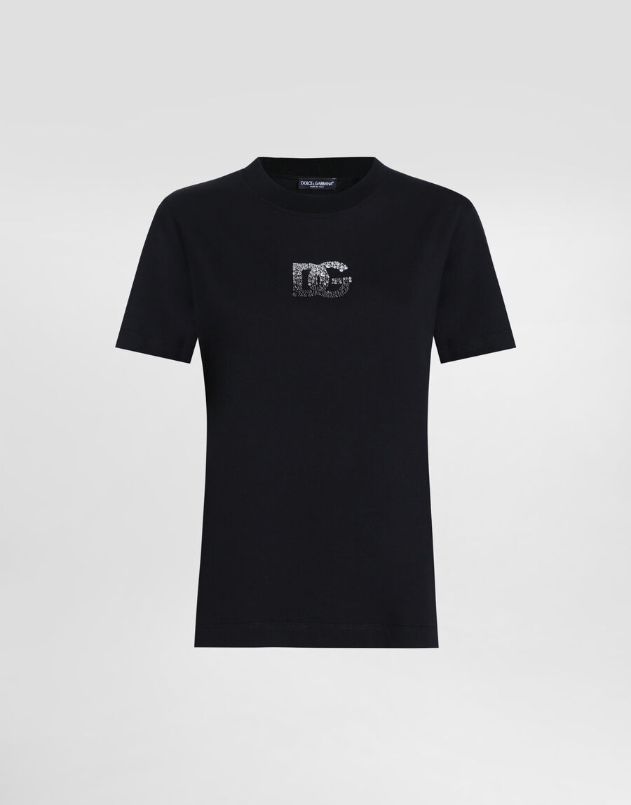 Jersey T-shirt with rhinestone DG logo embellishment