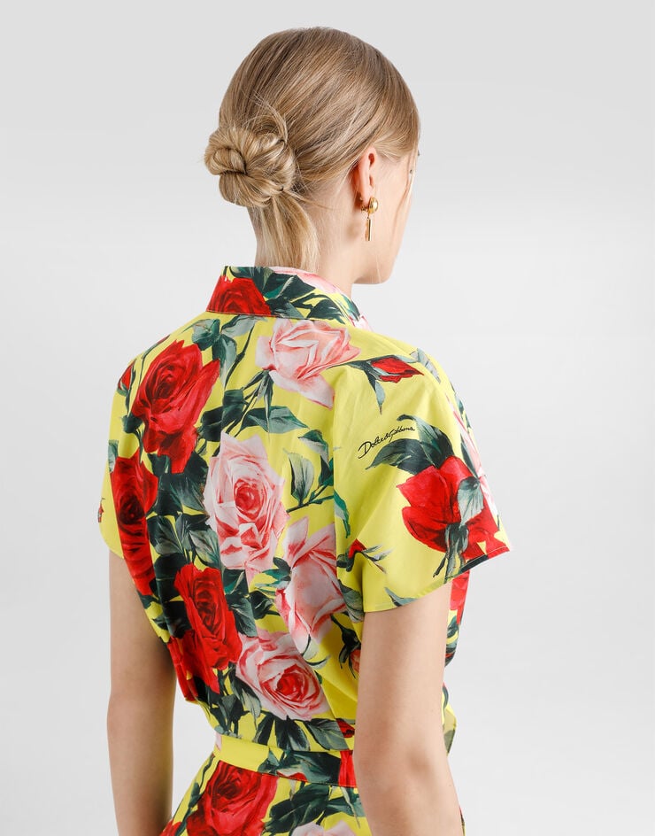 Dolce & Gabbana Camisa con lazo de algodón y estampado Bouquet Imprima F5P59THS5TF