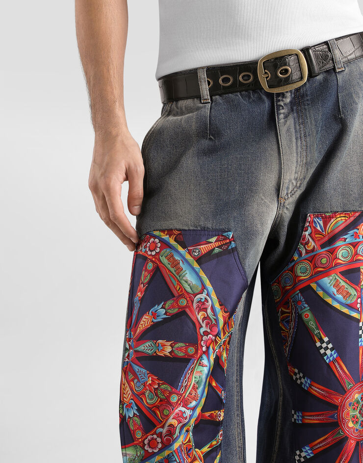 Dolce & Gabbana Cotton denim trousers with carretto-print applications Multicolor GP26UDG8PU4