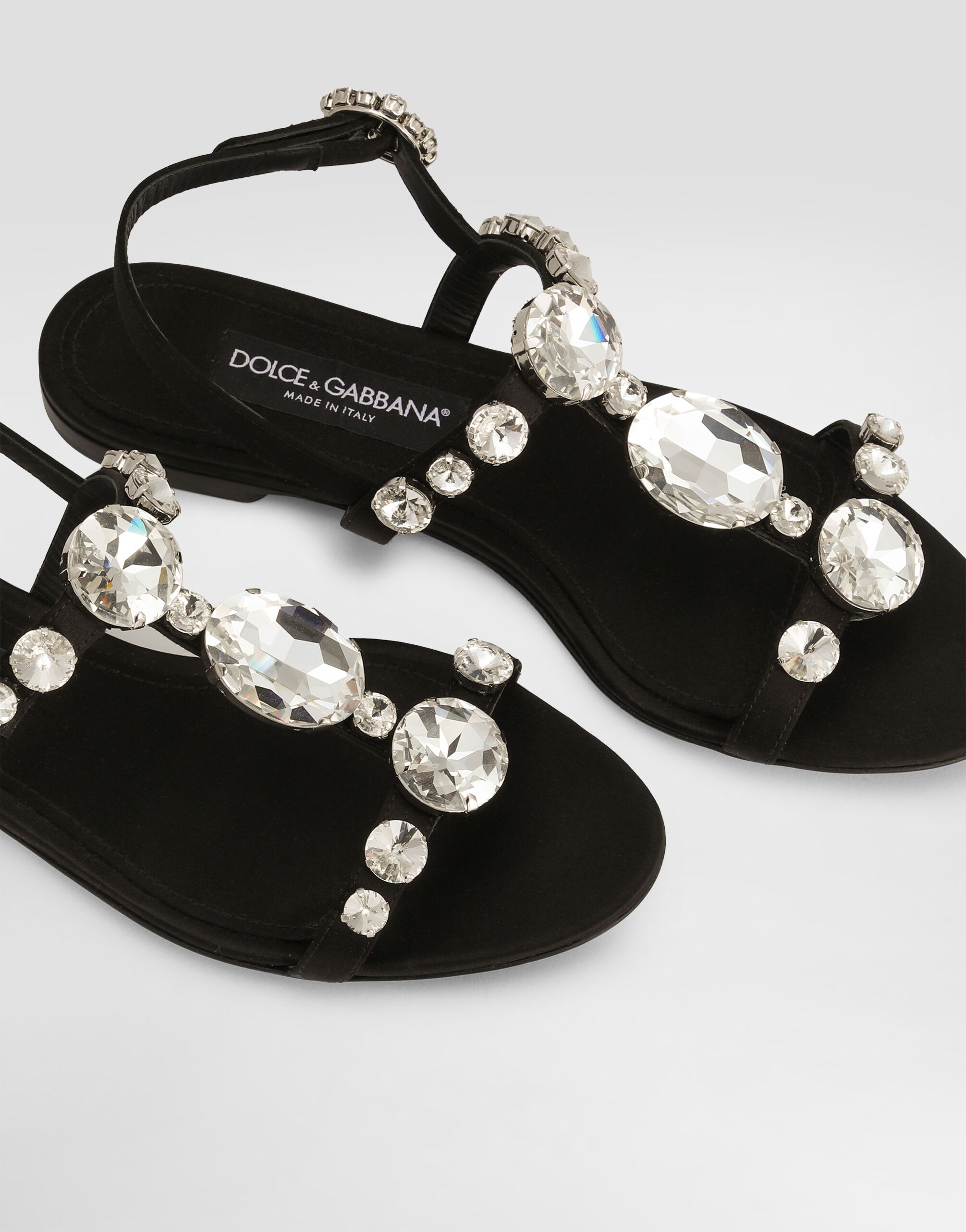 Satin sandals with gemstone embellishment in Black for Women