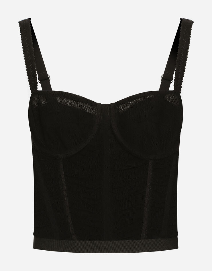 Dolce & Gabbana Bustier aus drapiertem Tüll Schwarz F761ETFLEAA