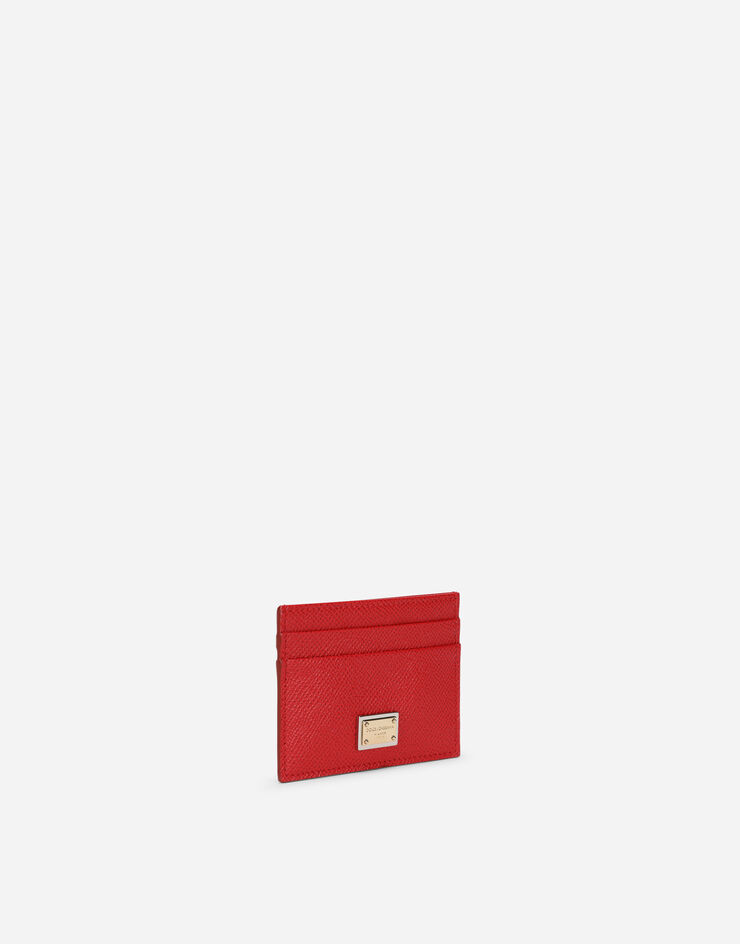 Dolce & Gabbana Porta carte di credito in pelle di vitello dauphine con targhetta Rosso BI0330A1001