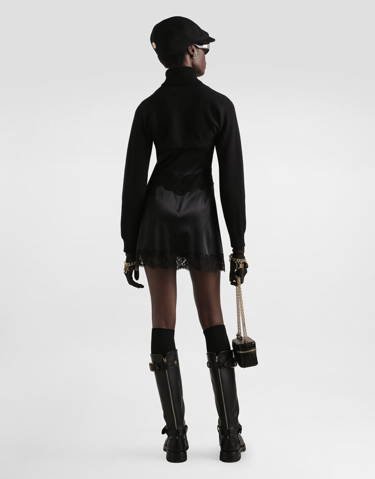 Dolce & Gabbana Stretch satin dress with lace details Black F6TNXTFURAD