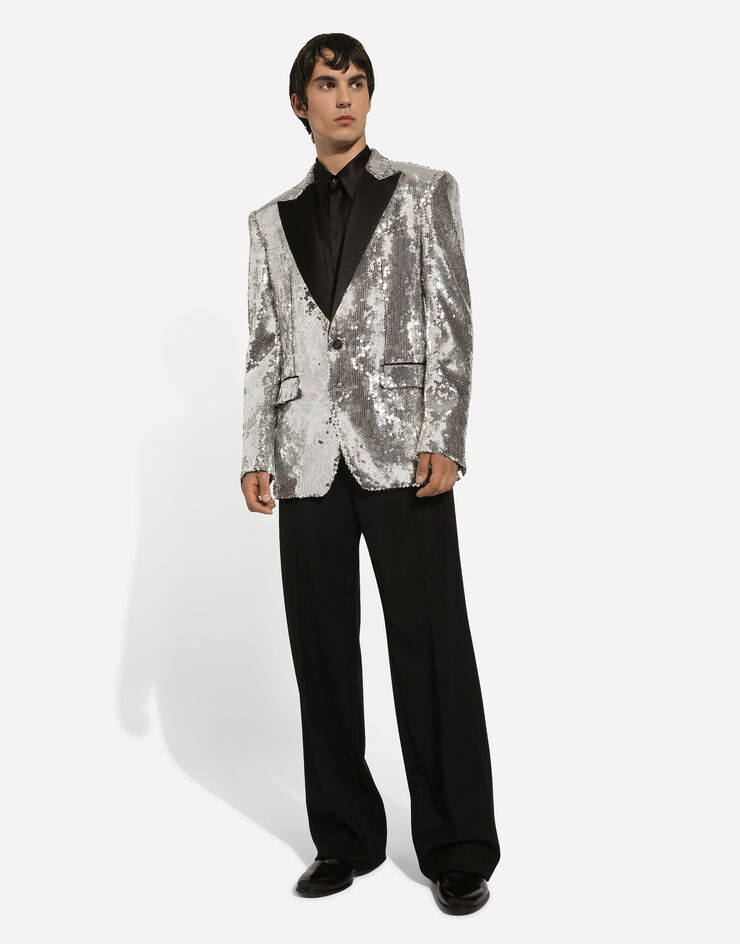 Dolce & Gabbana Sicilia sequined single-breasted tuxedo jacket Plateado G2QU6TFLSEP