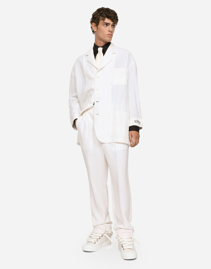 Dolce & Gabbana 오버사이즈 싱글 브레스티드 리넨 실크 재킷 화이트 G2SJ1TFUTAZ