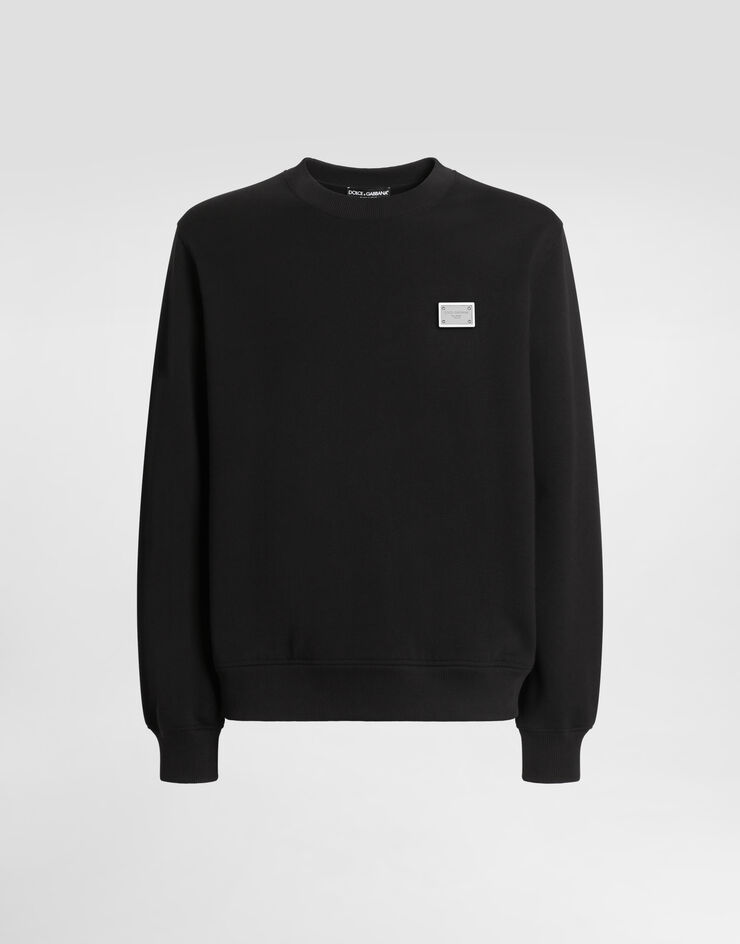 Dolce & Gabbana Sweat-shirt en coton avec plaquette Noir G9ABJTG7N7B
