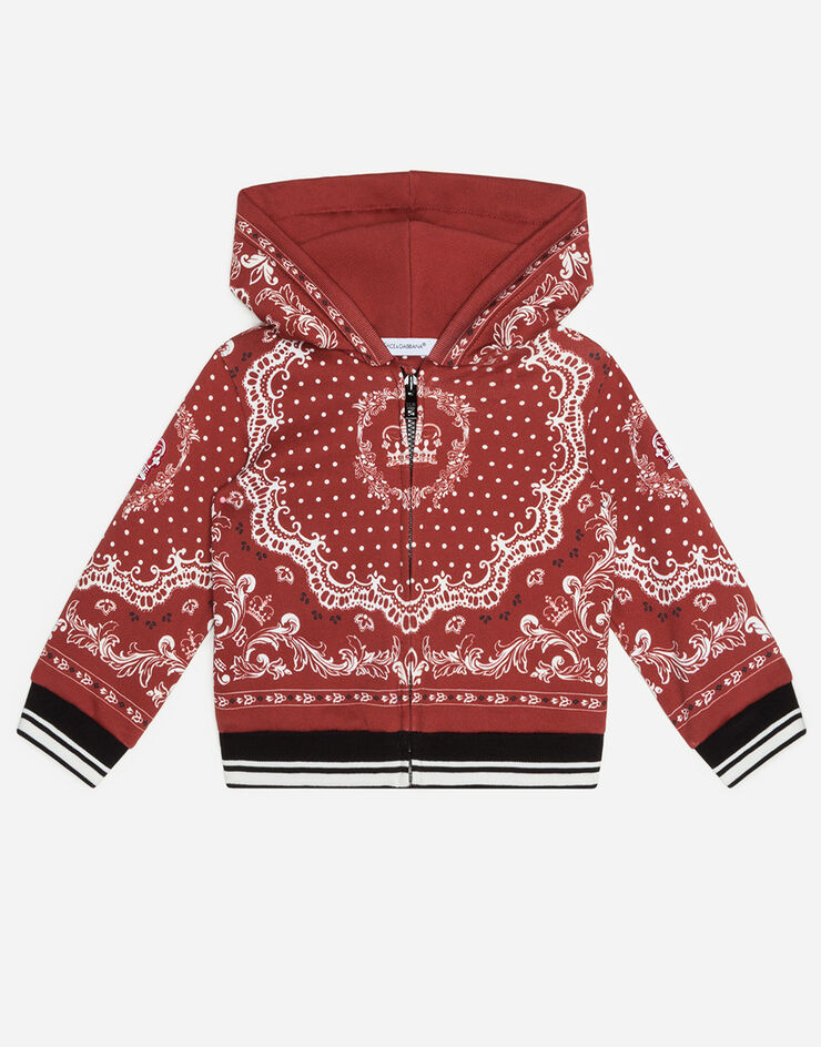 Dolce & Gabbana JERSEY HOODIE WITH BANDANA PRINT ROSSO L1JW2VG7VEU