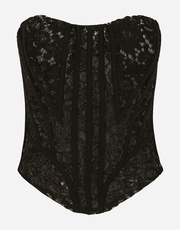 Dolce & Gabbana Bustier en dentelle avec lacets et œillets Noir F75I8TFLM0A