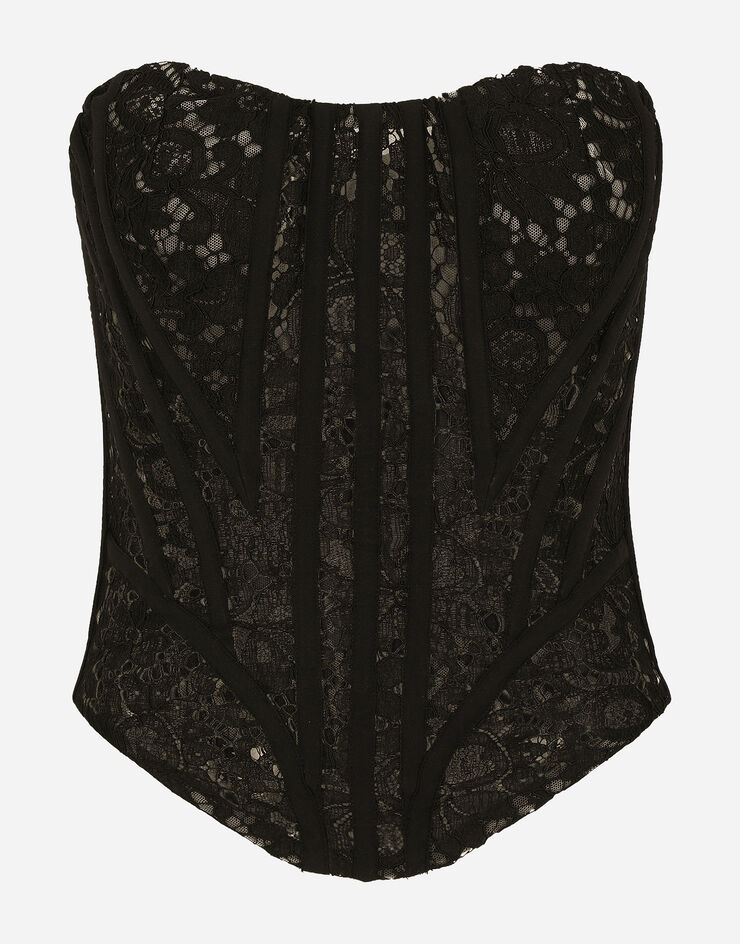 Dolce & Gabbana Lace bustier with laces and eyelets Black F75I8TFLM0A