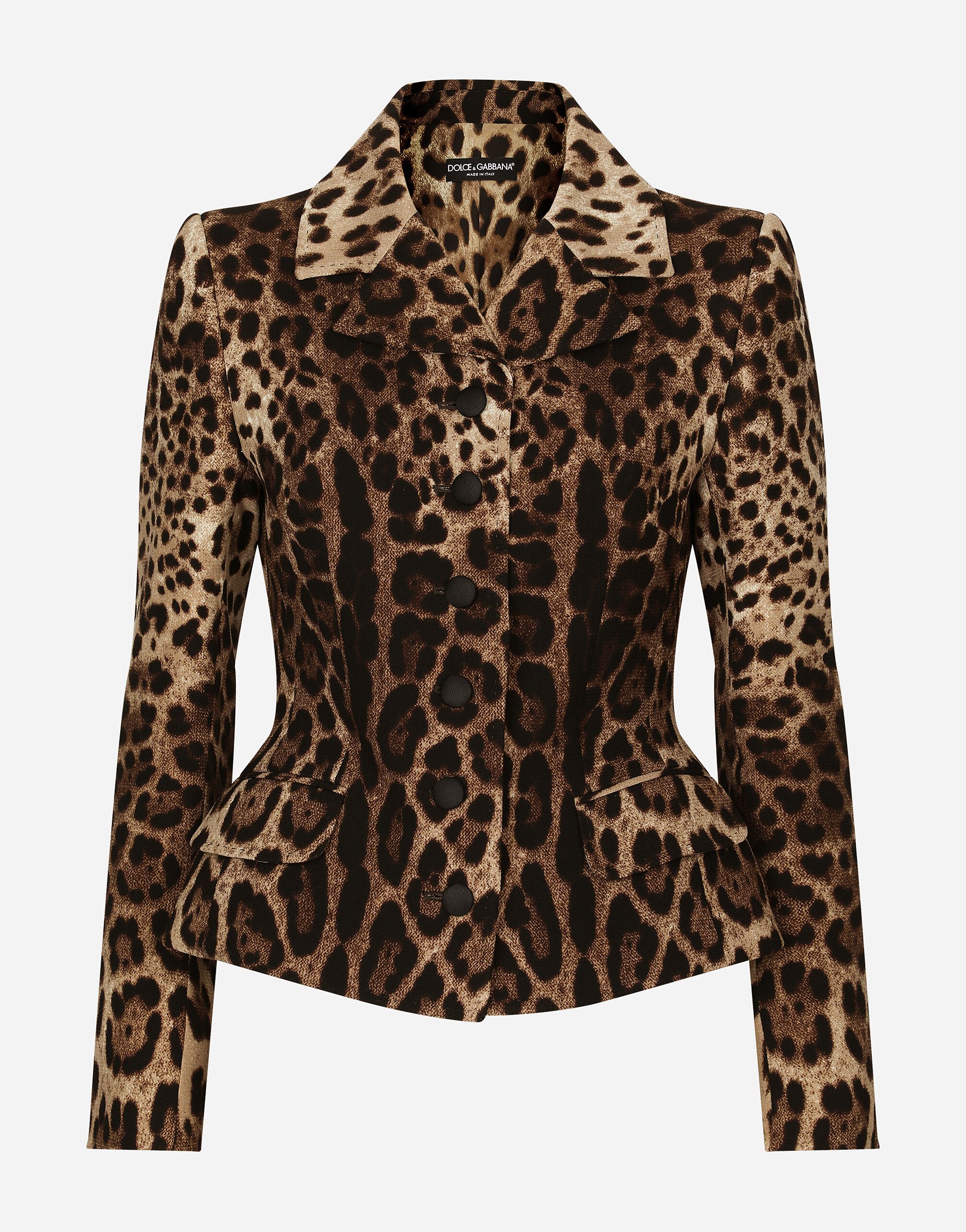 Dolce & Gabbana Single-breasted double crepe jacket with leopard print Print F26S5TFSIBD