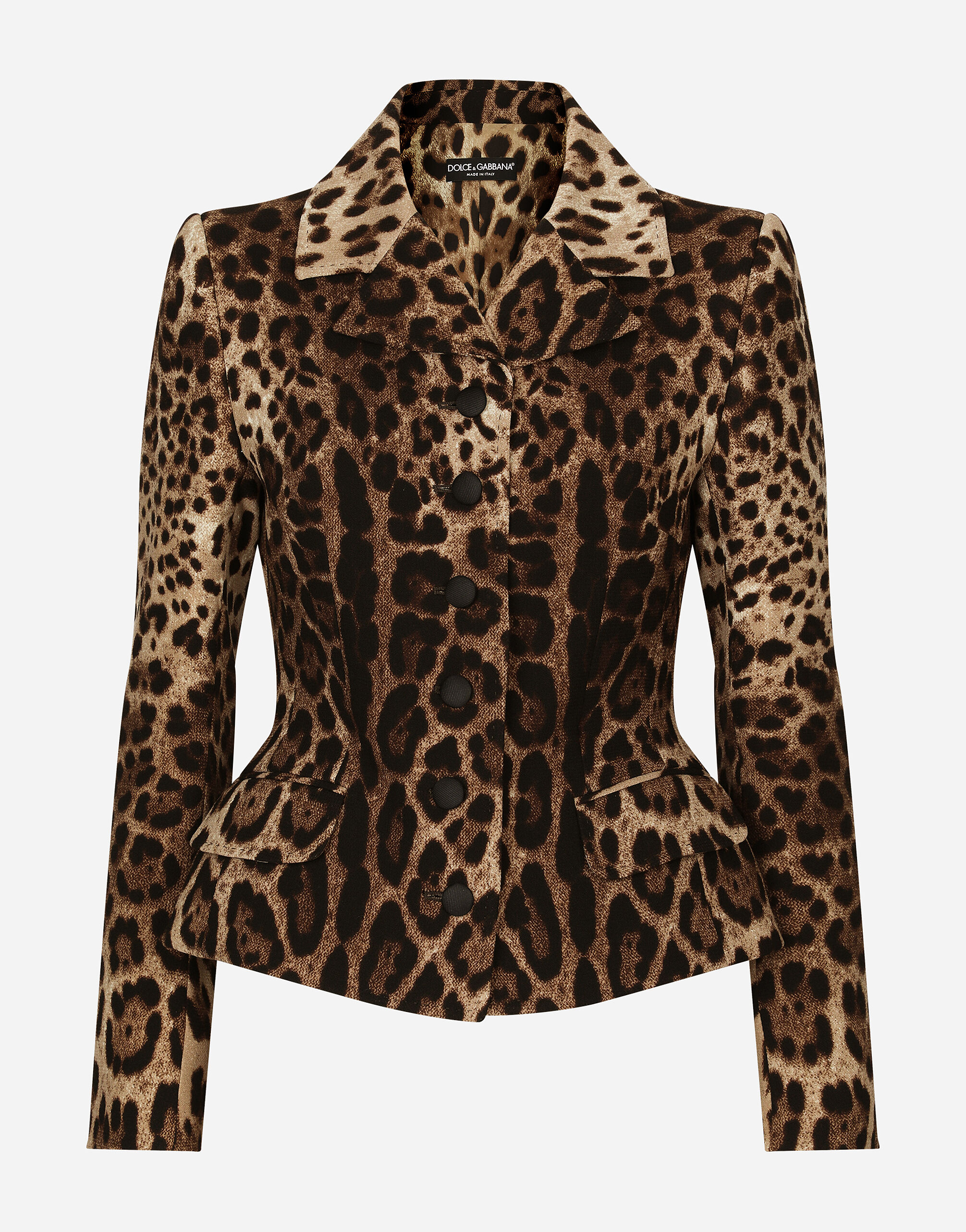 Dolce & Gabbana Single-breasted double crepe jacket with leopard print Animal Print F26AJTFS2A3