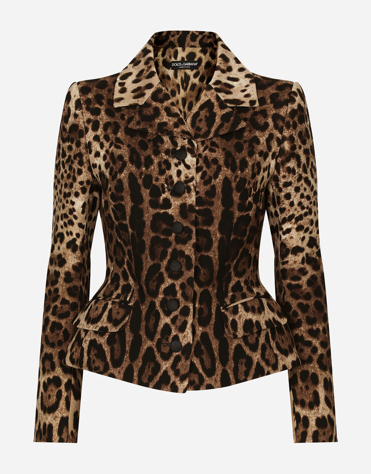 Dolce & Gabbana Einreihige Jacke aus Double-Krepp Leoprint Animal-Print F26AJTFS2A3