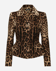 Dolce&Gabbana Single-breasted double crepe jacket with leopard print Brown F791CTFU6Z1
