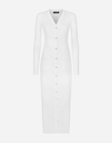 Dolce & Gabbana Long ribbed viscose cardigan White FXV37TJFMEM