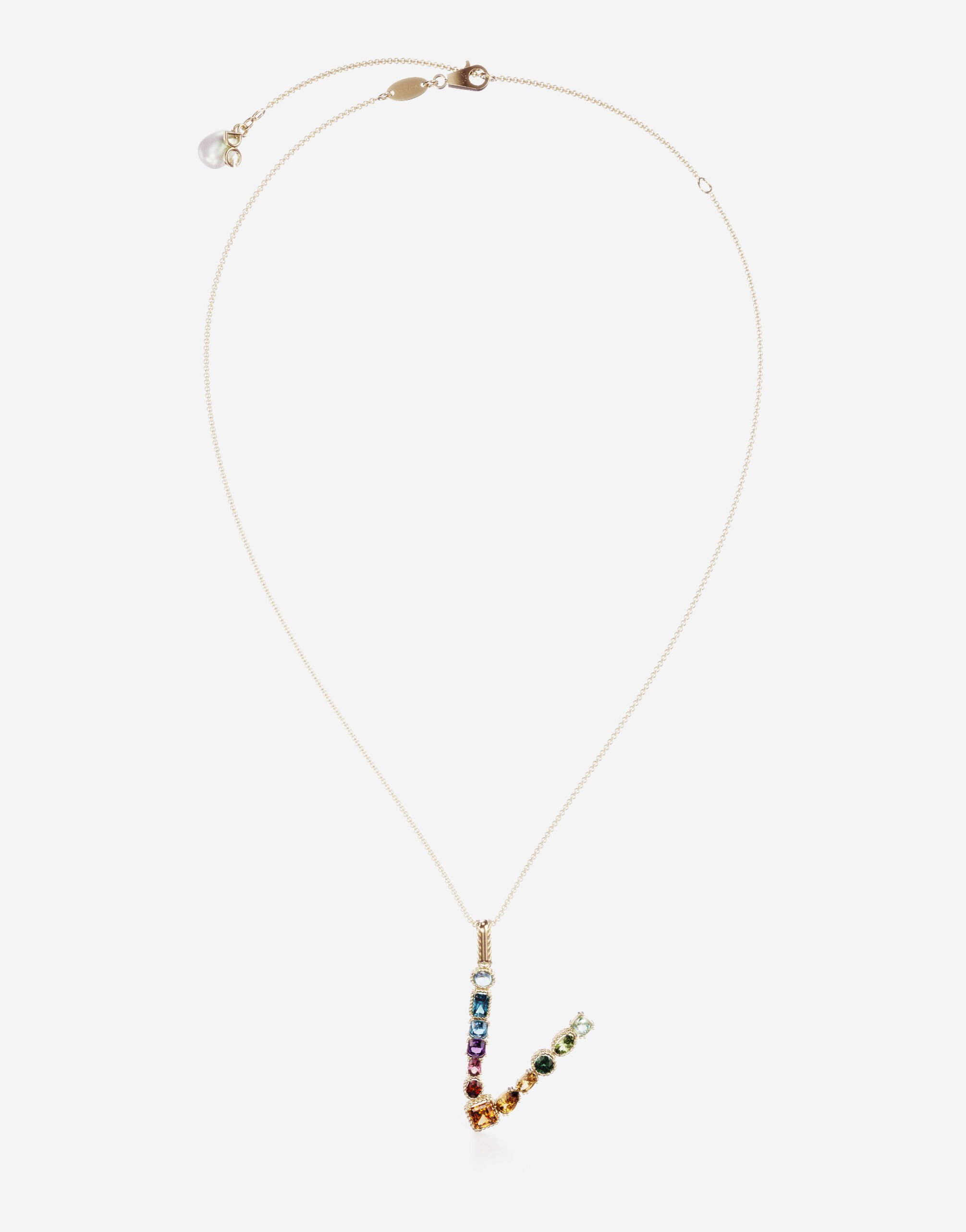Dolce & Gabbana Pendente V Rainbow Alphabet con gemme multicolor Oro WAMR2GWMIXA