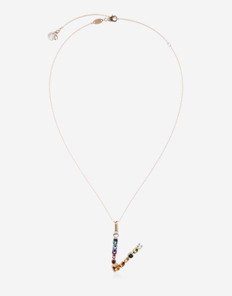 Dolce & Gabbana Pendente V Rainbow Alphabet con gemme multicolor Oro WAMR2GWMIXV