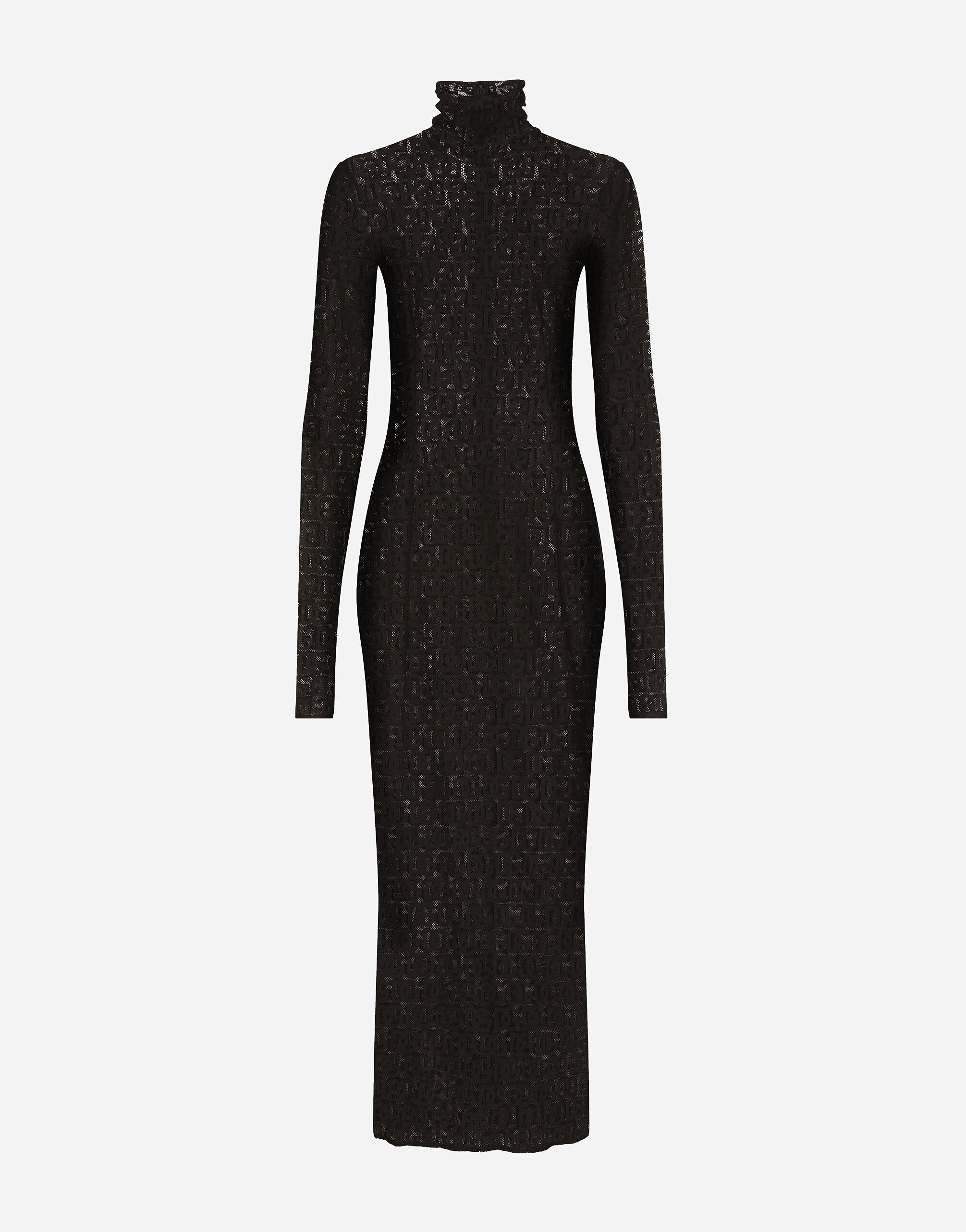 Dolce & Gabbana Tulle calf-length dress with all-over DG logo White F5Q62TFU5T9