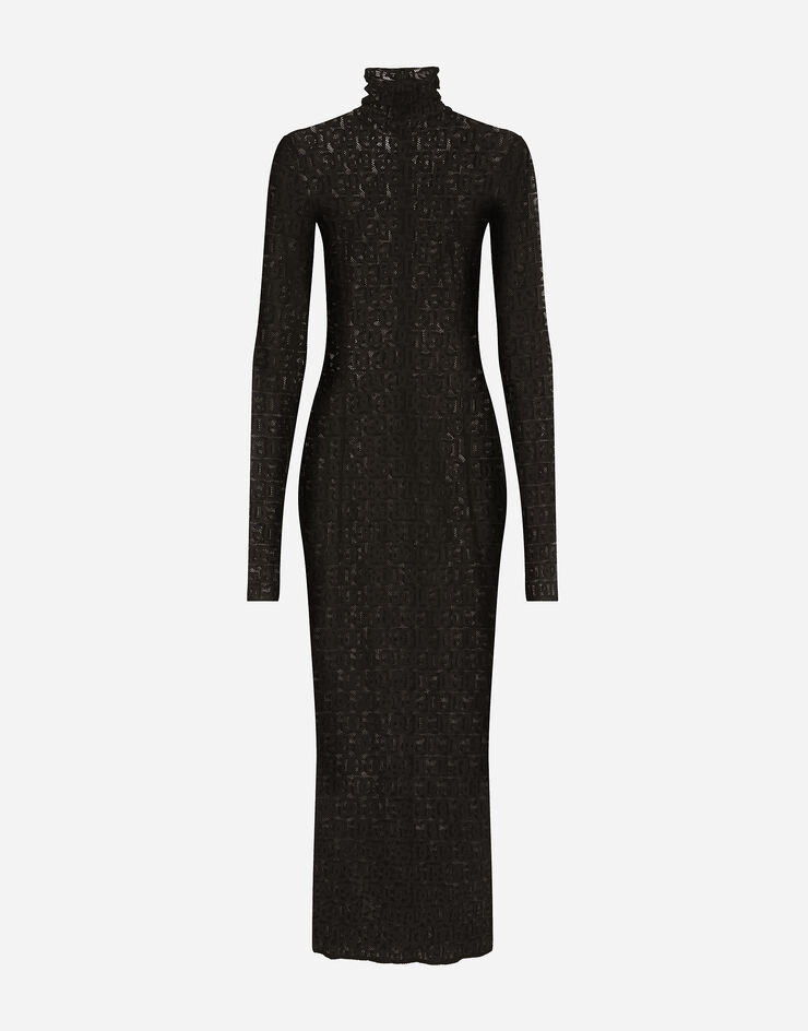 Dolce & Gabbana Robe mi-longue en tulle à logo DG all-over Noir F6ATRTFLEAQ