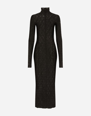 Dolce & Gabbana Vestido longuette de tul con motivo integral del logotipo DG Negro BB7117A1037
