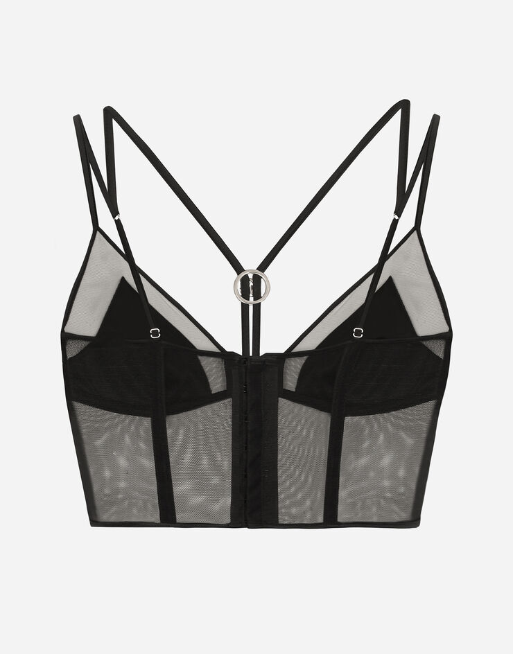 Dolce & Gabbana Tulle and satin triangle lingerie top with DG logo Black O7C33TONL25