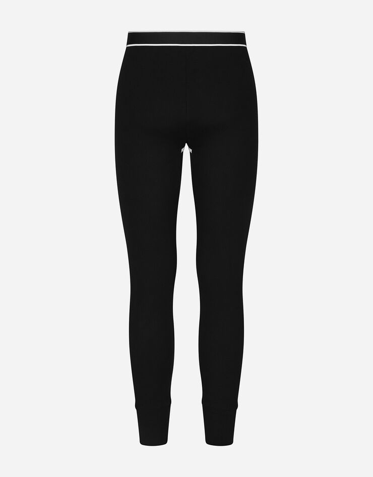 Dolce & Gabbana Fine-rib cotton leggings with DG patch Black/White M4D23JOUAIJ