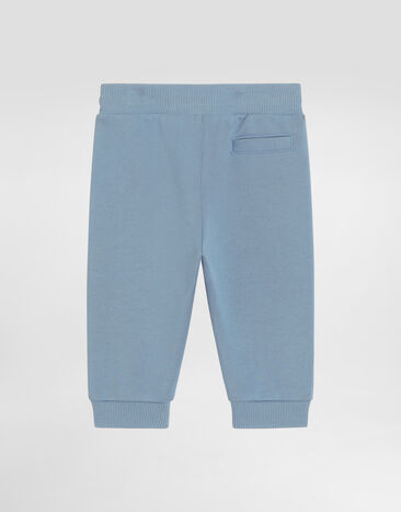 Dolce & Gabbana Fleece trousers with leopard print and DG patch Blue L1JPLAG7PNF