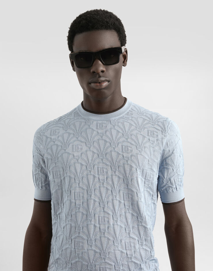 Dolce & Gabbana Silk crewneck pullover with logo Azure GXXA4TJBSM3