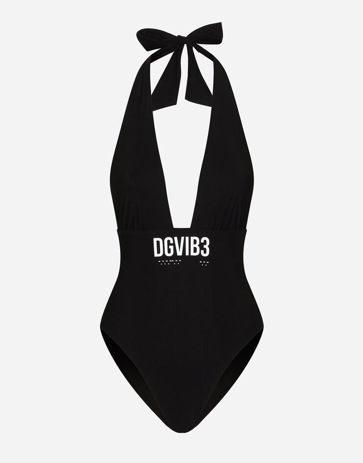 Dolce & Gabbana One-piece swimsuit with plunging neckline and DGVIB3 print Schwarz O9C37JONP12