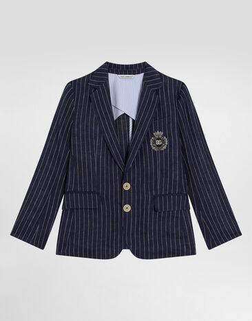 Dolce & Gabbana Single-breasted pinstripe linen jacket with patch Multicolor L41E97FR4BD
