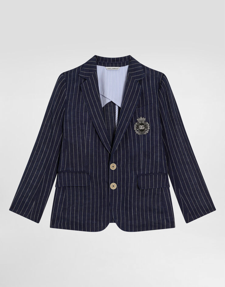 Dolce & Gabbana Veste droite en lin à rayures tennis et écusson Multicolor L41E97FR4BD