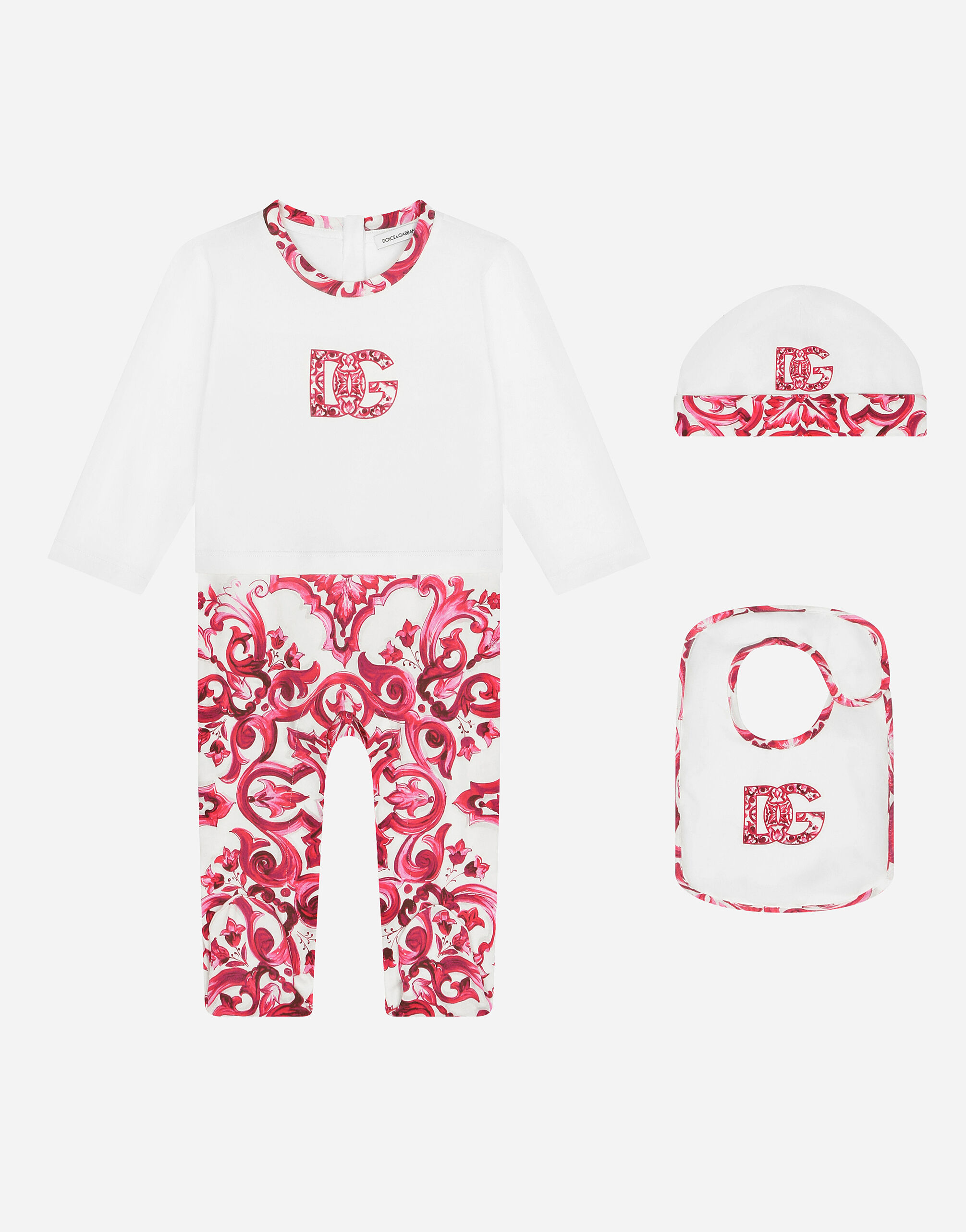 Dolce & Gabbana 3-piece gift set in majolica-print jersey Pink L1JG24G7EY9