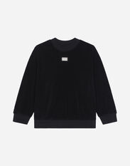 Dolce & Gabbana Round-neck terrycloth sweatshirt with logo tag Black L4JTEYG7K8Z