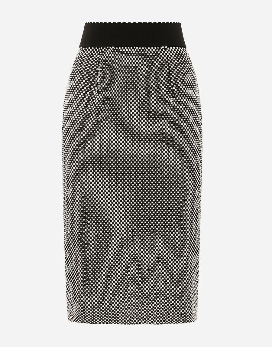 Calf-length crystal mesh skirt