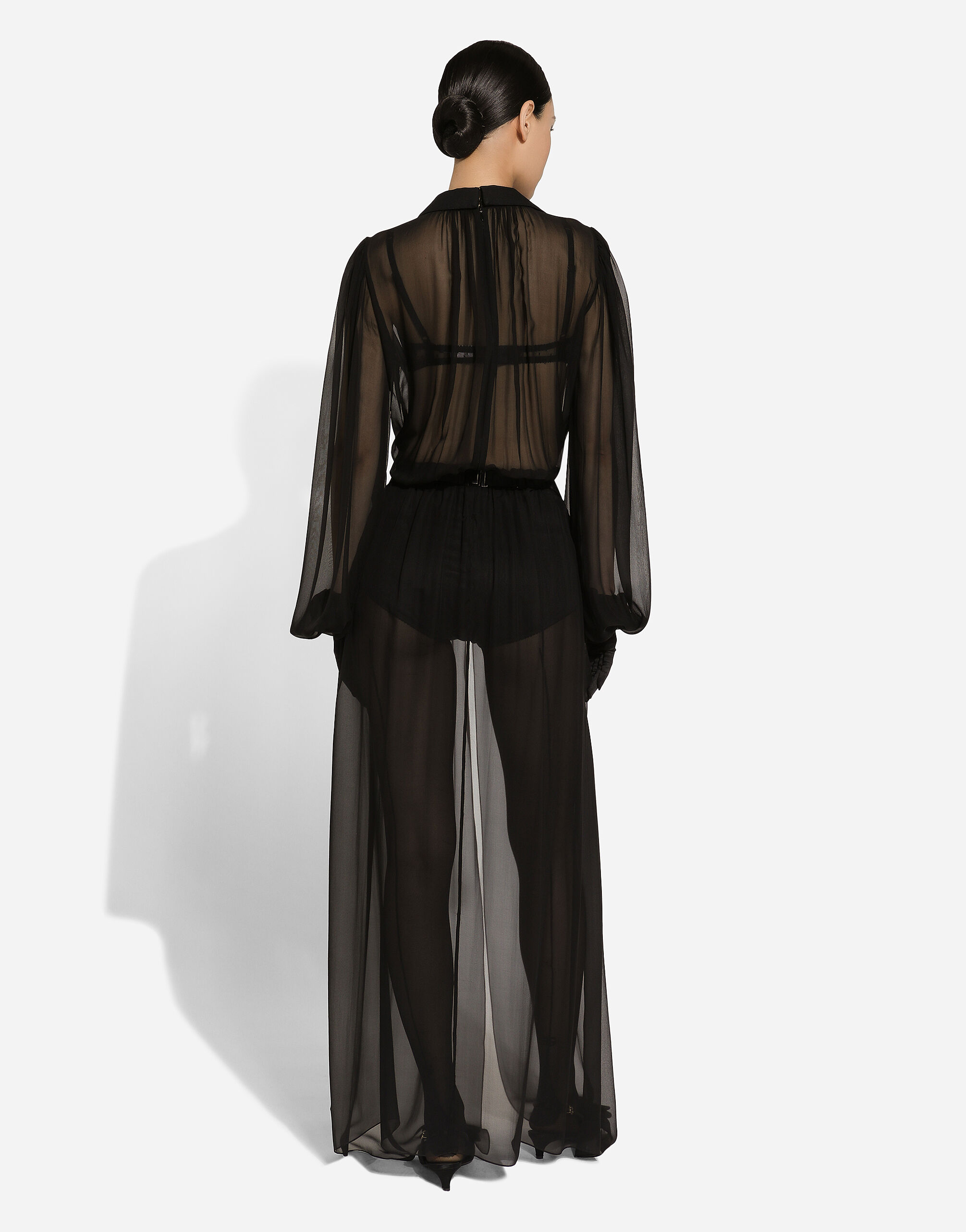 Long silk chiffon tuxedo dress in Black for Women | Dolce&Gabbana® US