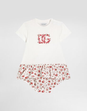 Dolce & Gabbana Small rose-print jersey and poplin dress with DG logo Multicolor L2JDB8G7PVM