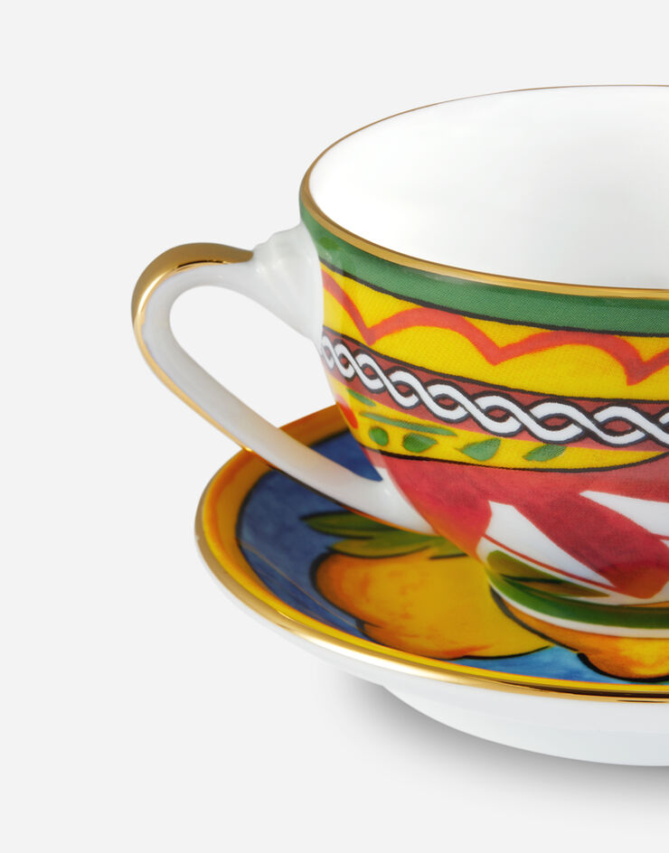 Dolce & Gabbana Taza de té con platillo de porcelana Multicolor TC0102TCA16
