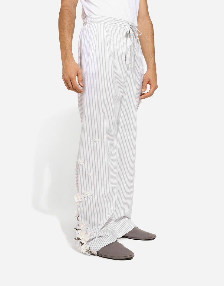 Dolce & Gabbana Striped poplin pants with embroidery White GP08EZGH893