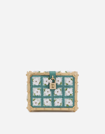 Dolce & Gabbana Sac Dolce Box en cuir de veau et raphia travaillé au crochet Blanc BB7165AY624