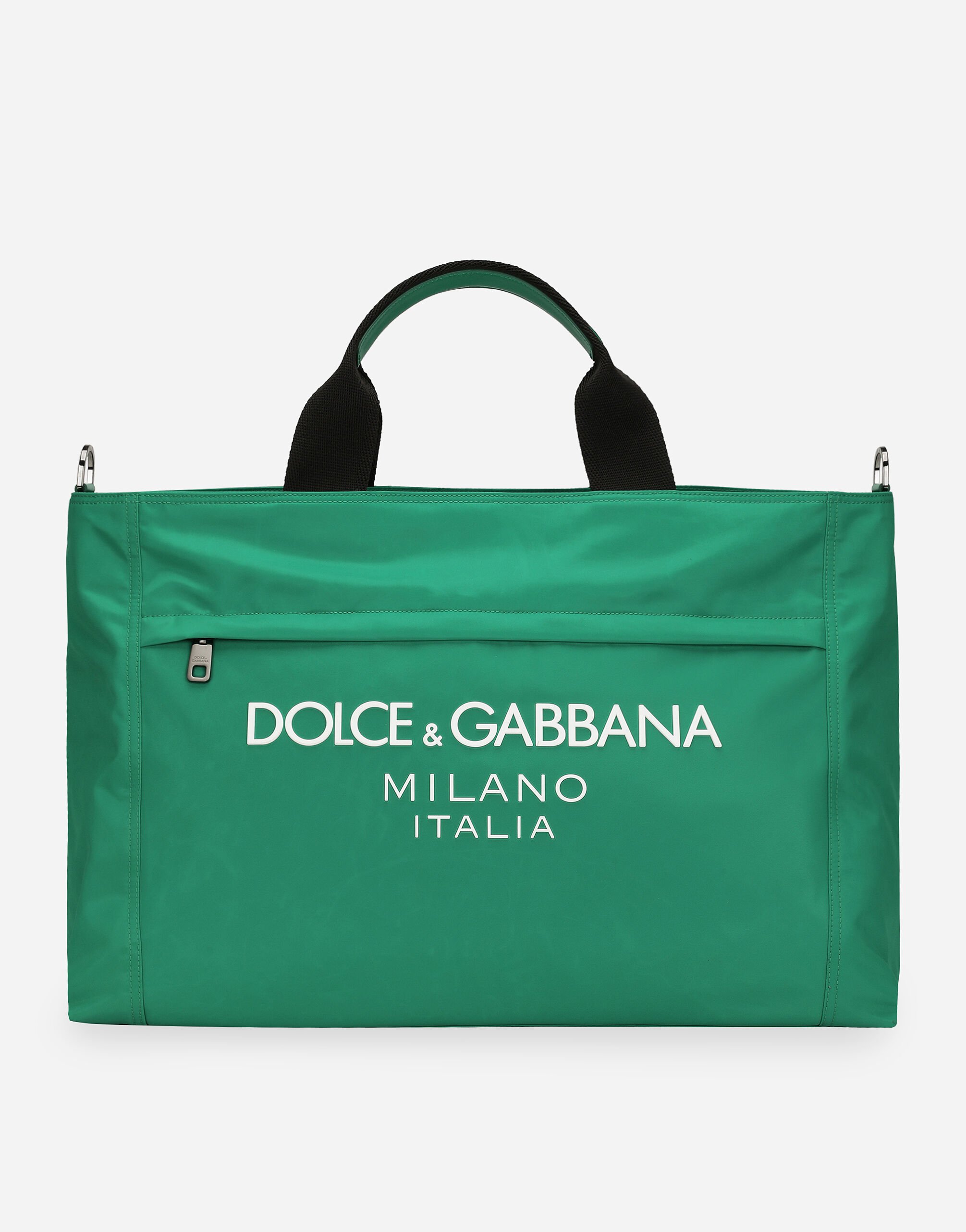 Dolce & Gabbana Nylon holdall with rubberized logo Beige BM3025AN233