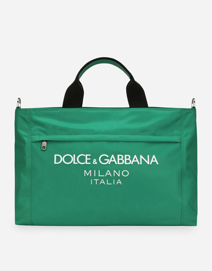 Dolce & Gabbana Nylon holdall with rubberized logo Green BM2125AG182