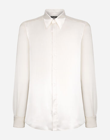 Dolce & Gabbana قميص ساتان حريري بقصة مارتيني أبيض G5EJ0TGG826