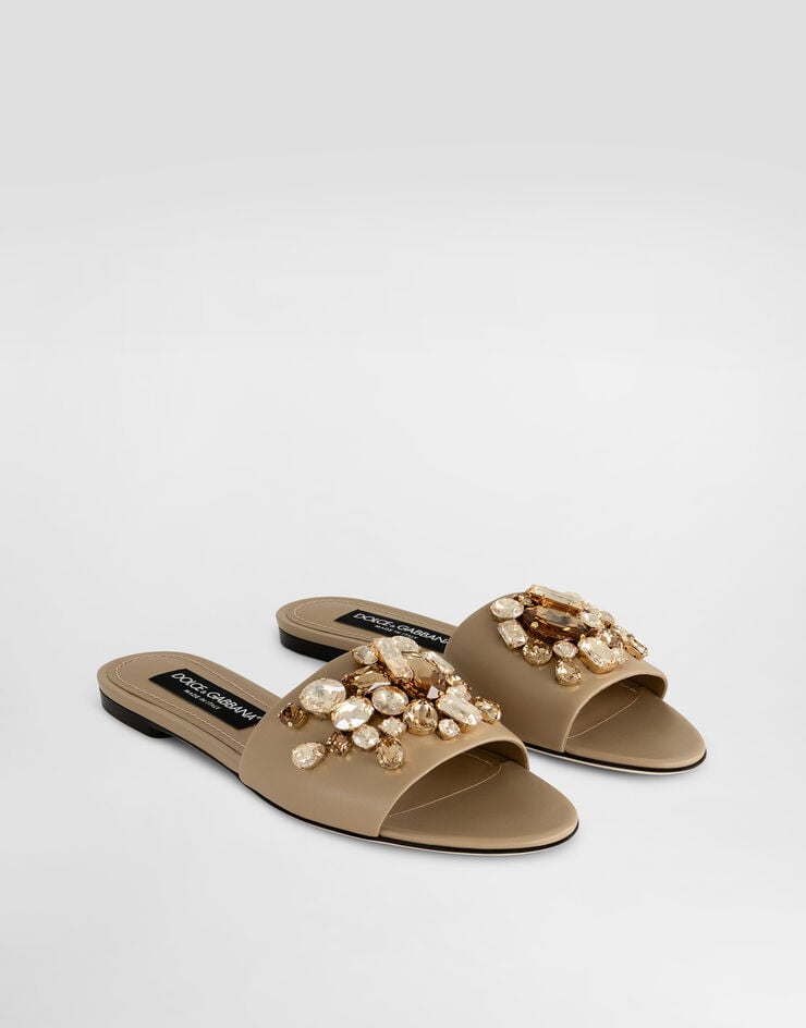 Dolce & Gabbana Nappa leather slippers with embroidery and bezels Brown CQ0637C7341