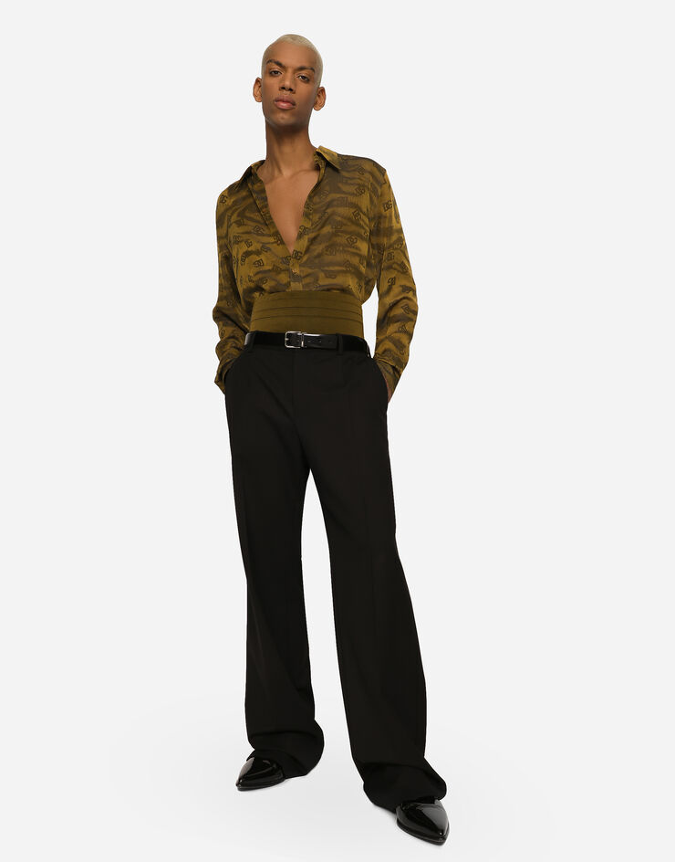Dolce&Gabbana Silk jacquard Martini-fit shirt with DG logo and tigers Yellow G5IX8TFJ1JU