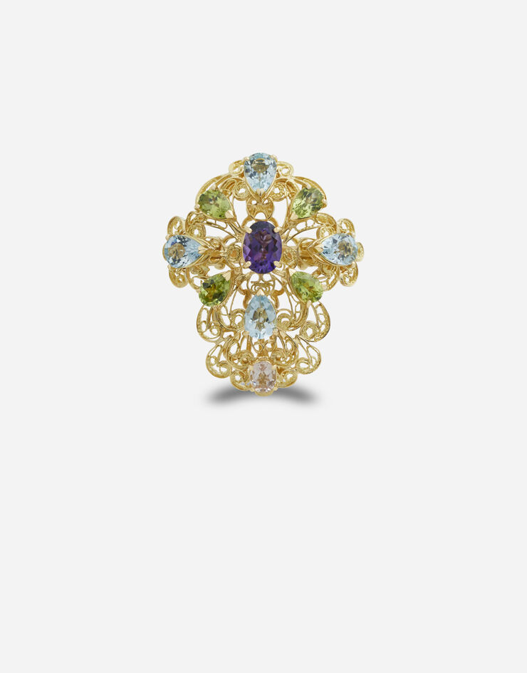 Dolce & Gabbana PIZZO 紫水晶、海蓝宝石、橄榄石与摩根石黄金花丝戒指 金色 WRKH1GWMIX1