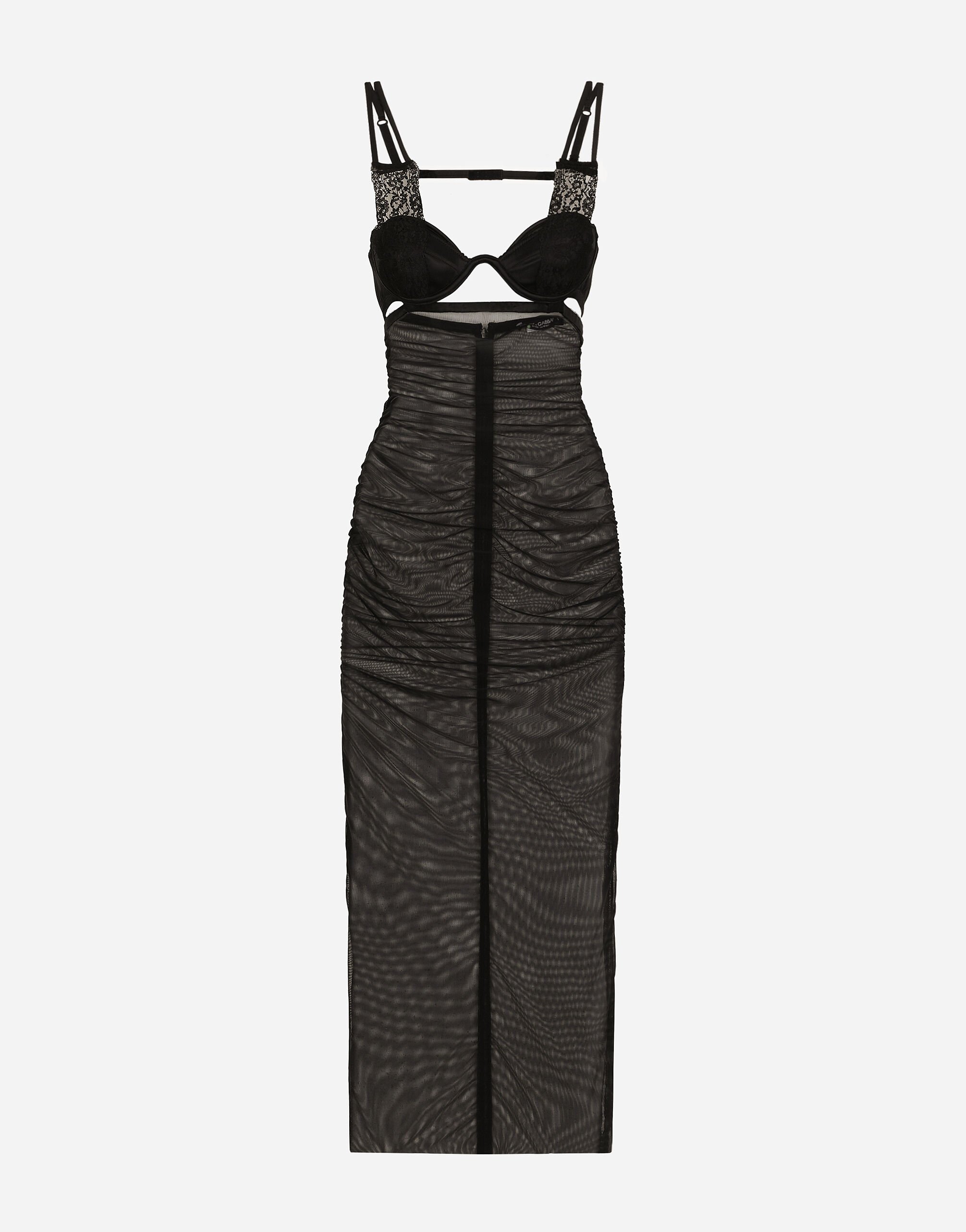 Dolce & Gabbana Tulle calf-length dress with corset details Print F6ZT1THS5Q2